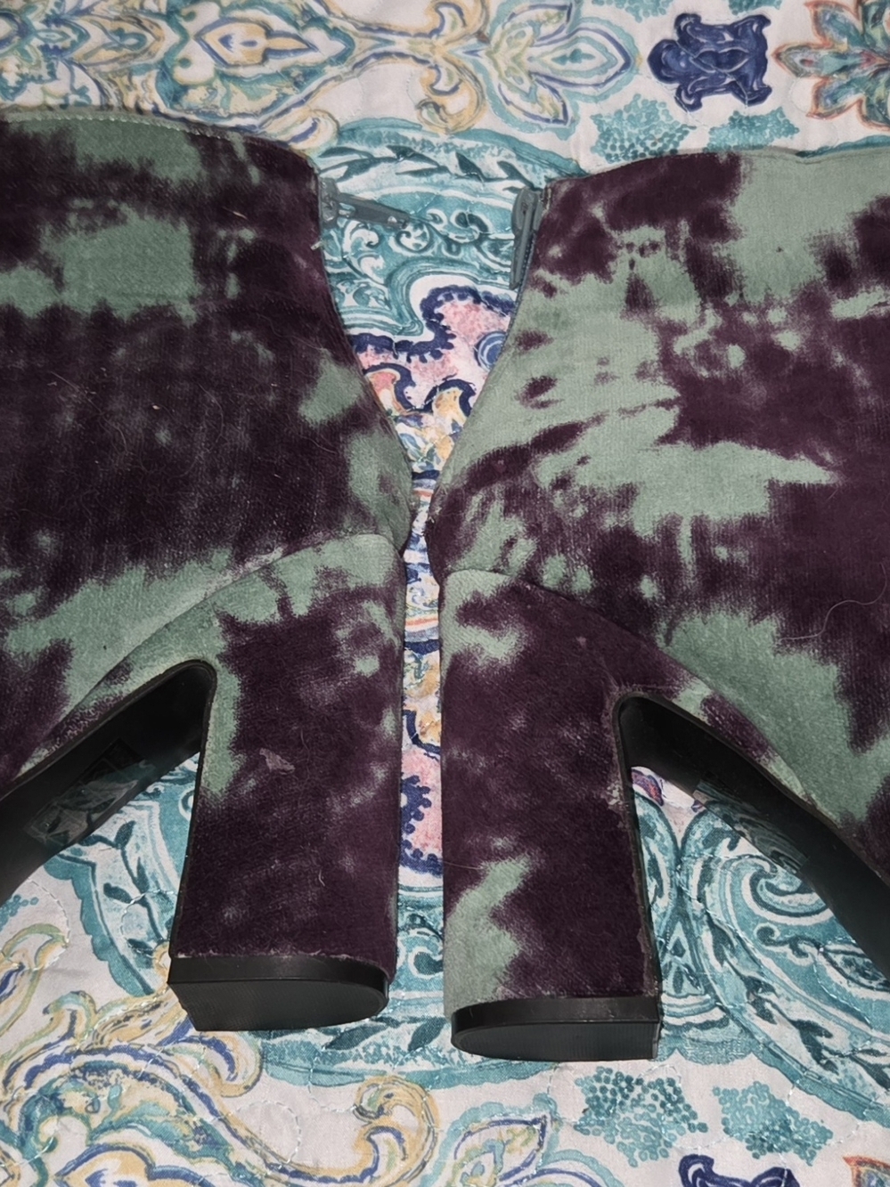 Women's Suede Zamora Ankle Boots - Purple And Turquoise Heel Boots - Size 6.5